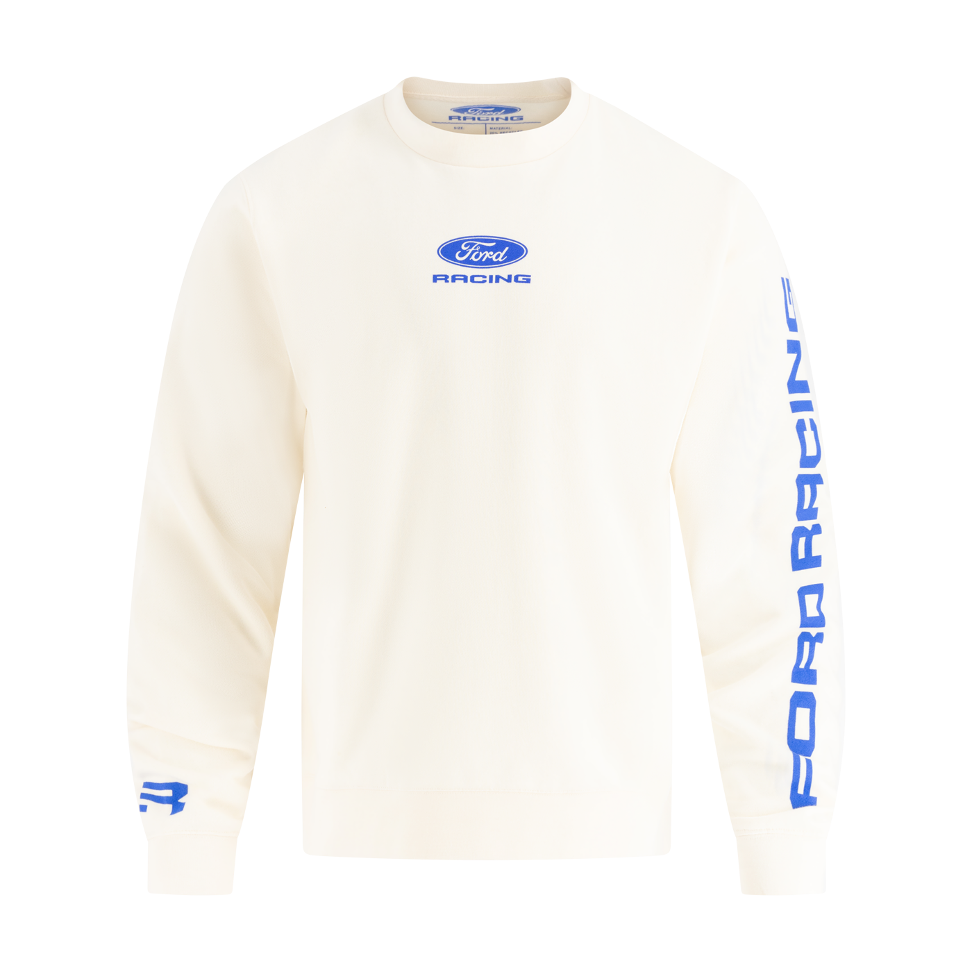White long-sleeve shirt with Ford Racing logo and text on a white background